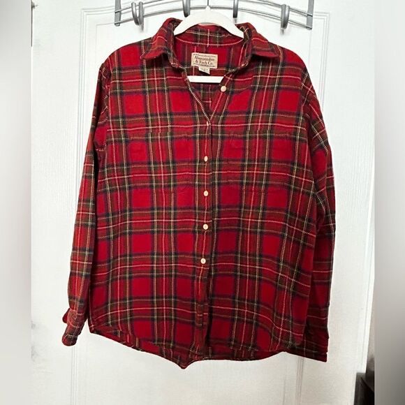 Abercrombie & Fitch long sleeve button down red plaid women’s Small soft cotton - Picture 1 of 14